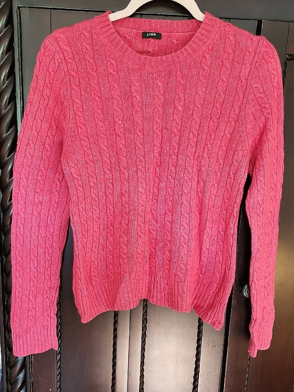 J. Crew Bright Pink Cable-Knit Crewneck Sweater